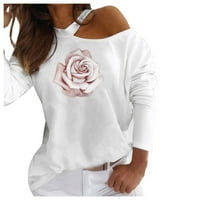 V bluze na majici bez rukava na vrhu tiskane modne duksere duge žene ruža ženska bluza plairana tanka fit košulja žena bijela s