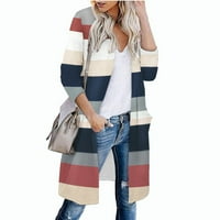 Džemper sa AXXD-om, ženska puna boja prugasta šivanje s dugim rukavima otvoreni prednji kardigan gumb kaput kardiganski kaput sa kaputima