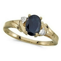 Ovalni plavi safir i dijamantni prsten u 14K žutom zlatu