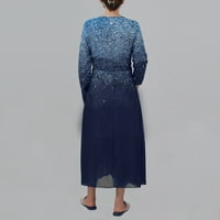 Ljetne haljine za žene s dugim rukavima Dužina gležnjana dužina gležnja A-line V-izrez haljina plava