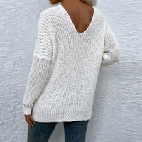 Hanzidakd ženski pleteni pulover Dukseri pad i zimski dugi rukav okrugli vrat akrilni pulover Dukseteri bijeli XL