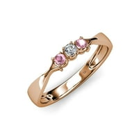 Ružičasti turmalinski i dijamant tri kameni prsten 0. CT TW u 14K ružin zlato.size 6.0