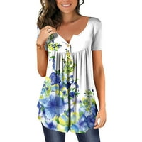 Ženske bluze i vrhovi Dressy Womeny Women Modni V-izrez cvjetni tiskani tunički tasteri majica kratkih rukava