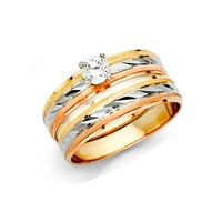 Čvrsta 14k žuta bijela i ruža Three Color Gold Dame kubični cirkonijski CZ Vjenčani opseg i angažman mladenkina prstena Dvije postavljene veličine 7,5