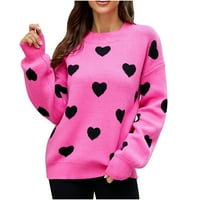 Lilgiuy Woman voli duge rukave okrugli vrat labav vrhovi bluza pleteni džemper, vruće ružičaste, 4 zimske