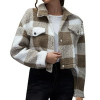 Ženski otvor od vunene kaputa od vunene kaput dugih rukava s jednim grudima rever shaggy kardigan jakna