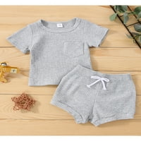 GUREUI setovi od novorođenčeta, rebrasti pletena majica kratkih rukava + kratka set odjeće za hlače