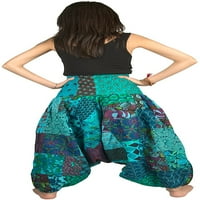 Plibe Azure pamučne casual pantalone Patchwork komforan baggy joga hipi boho šareno plava