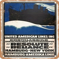 Metalni znak - United American Lines Inc, prvoklasni trostruki vijčani kabinski parobrod, Hamburg-New York, Hamburg Amerika Linie Vintage ad - Vintage Rusty Look