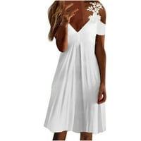 Sklopke haljine za žene casual plažne haljine casual off rame čipke kratki rukav V Vrat za mršavljenje navlači čvrsto hladno rame za svakodnevnu haljinu plaža bijela XL