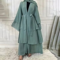 Baywell Women Musliman Cardigan Abaya Maxi Haljina Otvoreni prednji šifon Dubai Style Cardi Robe muslimanske haljine tamnozelene s-2xl