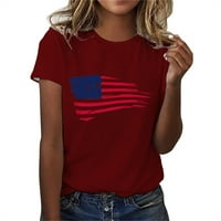 Košulja američke zastave za žene, vrhovi za žene casual ljeto, ženske grafičke košulje kratkih rukava bluza ispis posade Crt Dressy Casual Tunic Top