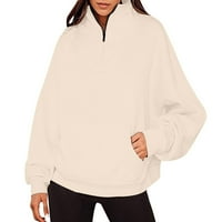 Oalirro modni vrhovi za žene Ženske dukseve Zip up dugim rukavima okrugli vrat rever-pulover sa džepovima