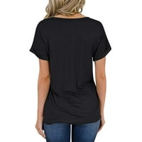Žene Ljetne vrhove kratki rukav čvrsta blusa Ležerne prilike za ženske majice V-izrez crni m