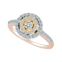 Carat okrugli oblik bijeli prirodni dijamantski halo obljetni prsten u 10K dva tona zlata - veličina-5.5