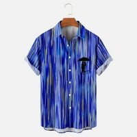 Ayolanni Hawaii majica Men Casual tipke Stripe Ispis sa džepom Bluza s kratkim rukavima