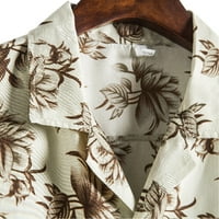 Haxmnou muške ležerne ljeto od tiskane kratkih rukava s kratkim rukavima niz majicu sa džepom bež xxl