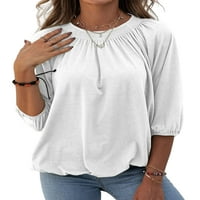 Telisoe Women Loot Fit Osnovni vrhovi rukav okrugli vrat Bluza Majica Ruffle Elastic-Hem Pulover Tee