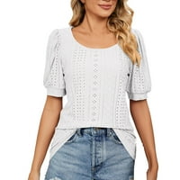 Cethrio ženske majice - okrugli vrat izduženi rekreativni bluza s kratkim rukavima bijeli