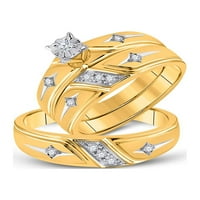 Jewels 14kt Žuto zlato Njegov i njen okrugli dijamantski pasijans poprečni meč Bridal Wedding prsten set CTTW