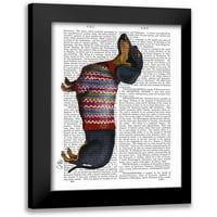 FAB Funky crna moderna modernog uokvirenog muzeja Art Print pod nazivom - Jazavčar sa vunenim džemper