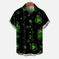 Muški dan St. Patrickov majica Slatka Gnome Shamrock Tee Ljetni vrhovi DWARF Ispiši labavu bluzu casual tipke St. Patrick's Day Print sa džepom košulje s kratkim rukavima Black XXXL