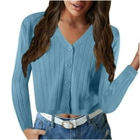 CLlios obrežene džempere za žene pletene dugme dugih rukava niz džemper sa kardiganom čvrsto rasteći V-izrez V-izrez vrh