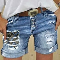 Ženska ljetna čvrsta boja stare rezane zakrpe Jeans Lable Svestrane vezene kratke hlače žene