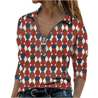 Feesfesfes Women ženska dugi rukav Ležerne prilike s dugim rukavima V izrez sa patentnim zatvaračem GEOMETRY T-majica Pulover bluza