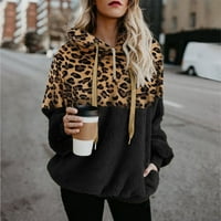 Binmer Plus veličine za žene spajanje Leopard Hoodie patentni dugim rukavima dukseri za duksere na vrhu bluze s džepovima