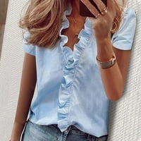 Modni montično temperamentni gumb V-izrez rukava za bluze Ležerne majica Plava