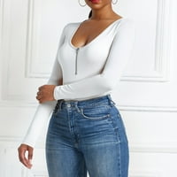 Dasayo White BodySuit za žene Ženska modna casual pulover sa puloverom u boji dugih rukava sa dugim