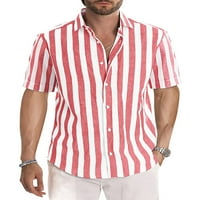 Abtel Mens Tops kratkih rukava Ljetne košulje Ležerne prilike majice Havajska za odmor Crvena 2xL