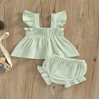 Treegren novorođenčad Dječja djevojka ljetna posteljina od outfit remen nagnuta haljina s mjehurićima Frill Trim rucffle Bloomer Hratke Ležerna odjeća