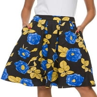 Grianlook Women Midi suknja Switch suknje visoki struk labav linijski dame Vintage Flowy Boho cvjetni snimak XL