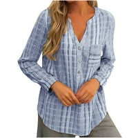 Cacomomrkark Pi ženske košulje s dugim rukavima Oslobađanje od labavog pulover prugasti džepovi V-izrez bluza