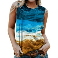 Ženska ljetna casual bez rukava bez rukava Crewneck vrhovi prsluk za majicu za žene tiskane, plave,