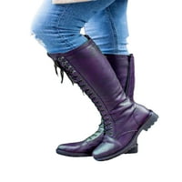 Woobling ženske čizme za jahanje Niske pete Zimske koljena s visokim cipelama sa bočnim zigom visokim čizmama modna čipka u kazna ljubičasta 9