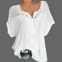 Bijele majice za žene Ljeto O-izrez Kratki rukav šuplji izrezana puna casual bluza vrhunska majica pamuk