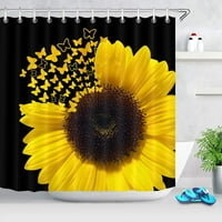 Sonertn Fallflower tuš za tuširanje, žuti cvijet i zavjesa za tuširanje za kupatilo, crna vodootporna poliesterska zastor za kuke sa kukama