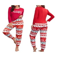 Ženska božićna pidžama set, pisma s dugim rukavima Ispis majica sa vilk za spavanje pantalone za spavanje