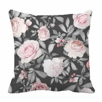 Ružičasta cvijeća i lišće na sivom krevetu za dekor jastuka