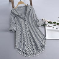 Ženski vrhovi Plus size Košulje za čišćenje Žene Stripe dugih rukava sa ovratnikom, labava velika majica Bluza u prodaji