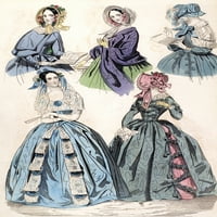Ženska moda, 1842. Namerička boja Fashion Print iz 'Godey's Lady's Knjiga' najnovije stilova iz Pariza, april 1842. Poster Print by
