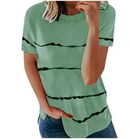 Ženski vrhovi modni ženski labav majica kratkih rukava okrugli vrat trak tiska Green XL