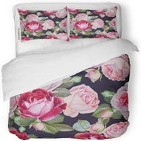 Posteljina set šarenog cvjetnog cvjetnog sa akvarelom ružičaste ruže s buketima cvijeća zelena cvjeta