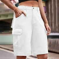 Aloohaidyvio Plus Veličina Ženske hlače, ženske ležerne ravne kratke hlače za ravne cilindrice Multi džep srednje struke kombinezone hlače