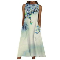 Clearsance Ljetne haljine za žene bez rukava A-line srednje dužine modne otisnute okrugle dekoltene