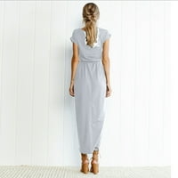 Ženske oblače sa čvrstim okruglim izrezom A-line Dužina gležnja, Ležerne prilike kratkih rukava Summer Haljina Grey XL