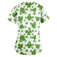 Leylayray bluza za žene Ženska modna radna odjeća s kratkim rukavima s džepovima s džepovima St. Patrickov dan tiskani vrhovi zeleni l